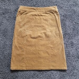 Inherit Elegant Gold Tan Corduroy Pencil Midi Skirt Modest Front Pockets No Slit